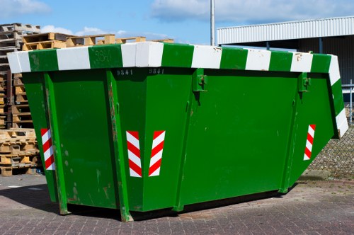 Front view of a skip on a street representing skip hire service
