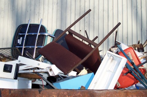 Various types of construction waste materials segregated for recycling