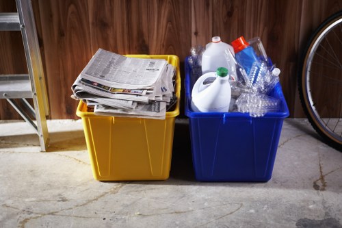 Workers managing construction debris efficiently